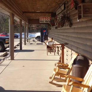 a row of rocking chairs