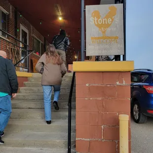 Up the stairs to enter