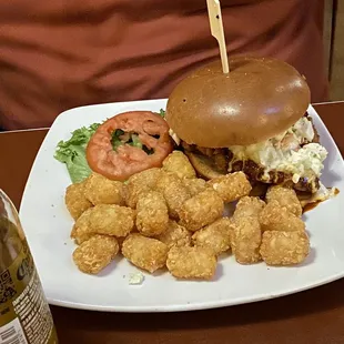 Burger and tater tots