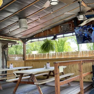 a man sitting at a picnic table