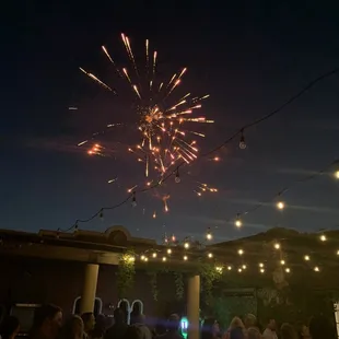 Amazing fireworks show at end of wedding in their courty