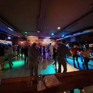 Tuesday night West Coast Swing dance social goes from 8 PM to 11:30 PM. Dance floor comfortably holds about 15 couples.