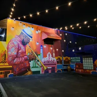 Jazzy mural in the courtyard next door