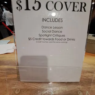 $15 cover for Tuesday night West Coast Swing lesson and social dance. $5 credit towards food or drink.