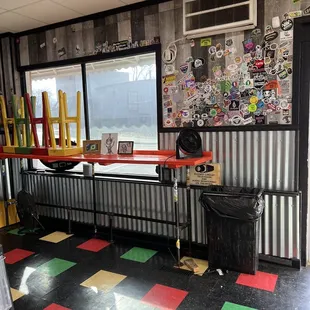a black and white checkered floor