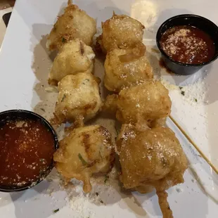 Fried cheese skewers