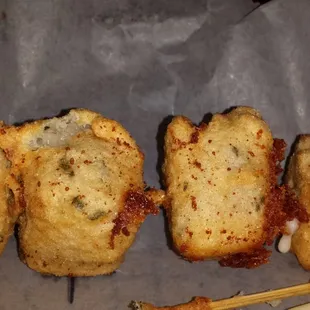 Cheese skewers.   Comes with side of marinara.
