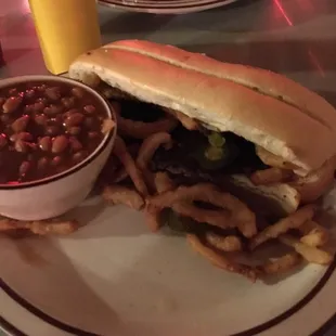 1/2 Jalapeno Burger and baked beans.