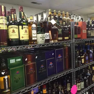 shelves of liquor in a store