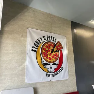 a banner hanging on the wall