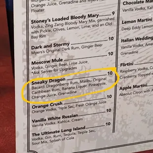the menu