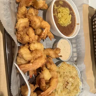 shrimp, macaroni &amp; cheese, red beans &amp; rice