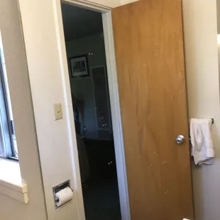 Spots all over the mirror in the bathroom.