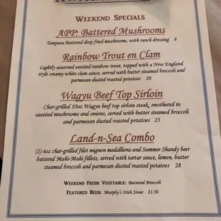 Specials menu