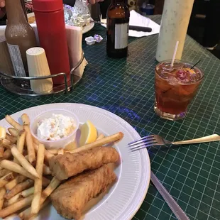 a plate of fish and fries