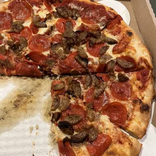spicy sausage and pepperoni pizza