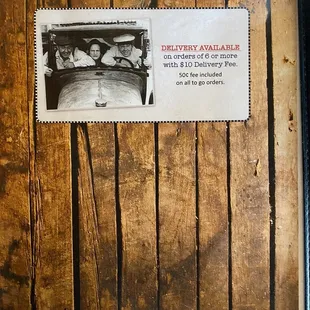 Back of menu. Take out available.