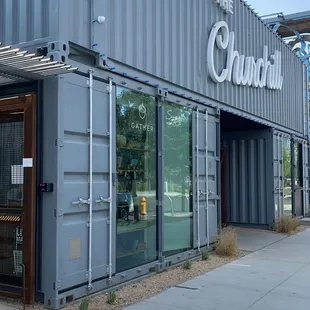 the exterior of a shipping container store