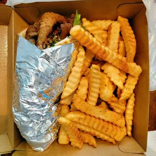 Lamb gyro with fries