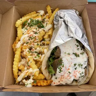 Traditional Gyro with Greek Fries to go