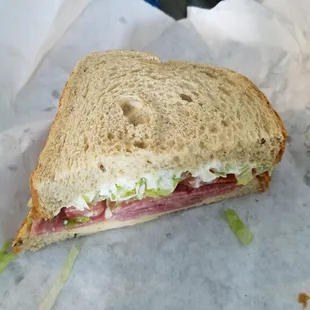 Hard salami with smoked gouda, lettuce, tomato, and mayo on rye...so simple yet so good!