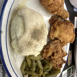 Thursday lunch special fried chicken with mashed potatoes and gravy.