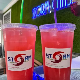 two cups of drink on a table