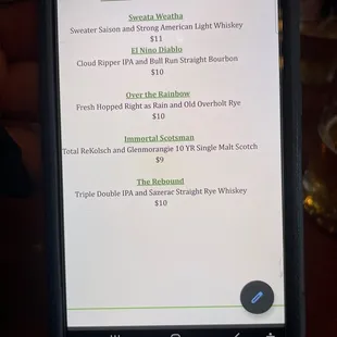 Beer and whiskey pairing menu is my fave