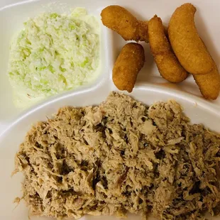 BBQ Plate with cole slaw and hush puppies