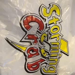 a plastic bag with the word storming crab on it