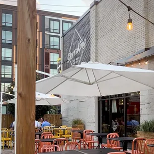 tables and chairs outside a restaurant