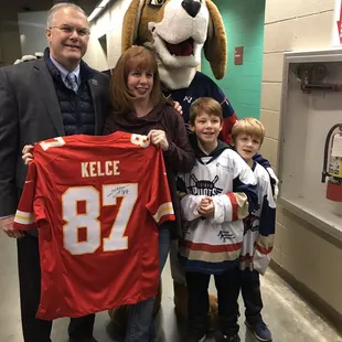 TOPEKA Pilots!!! Ace, Mr. Hunt and winner of Chiefs jersey!  Mr. Hunt welcome the fans as they arrive!!! Awesome experience, great family!