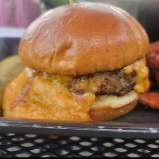 I sat outside and had their cheeseburger with Merkts cheddar done rare on a brioche bun and sweet potato fries. DELICIOUS! I want one now!!!