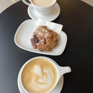 Chai coffee, Honey Vanilla Latte and Blackberry Basil Scone