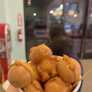 Bear waffles with fruit honey