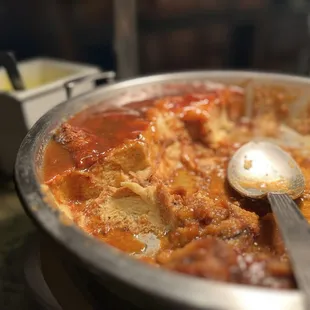 Bread Pudding with Caramel Sauce and Cr-me Anglaise