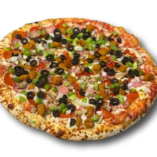 a pizza with many toppings
