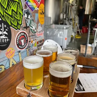 a flight of beer glasses