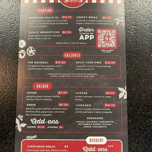 Backside of new menu as of 12/26/2024