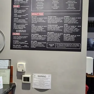 Menu on the wall