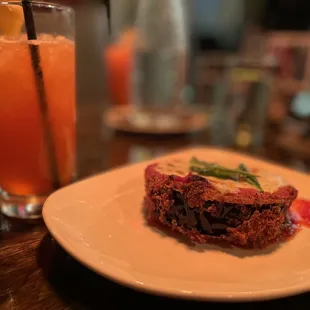 a plate of food and a drink