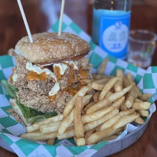 a burger and french fries