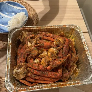 a tray of crab legs