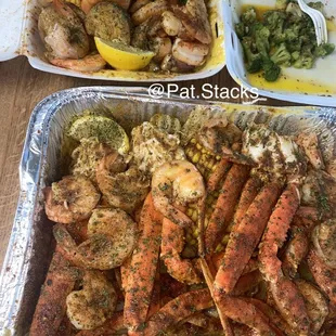 4 Crab Legs and 1/2 lb. Shrimp Meal Deal 3/8 Shrimp, 1 Potato, 1 Sausage and 1 Corn Meal