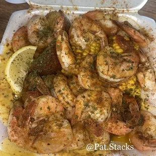 3/8 Shrimp, 1 Potato, 1 Sausage and 1 Corn Meal