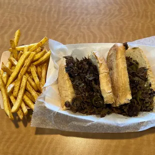Jalapeño cheesesteak and fries
