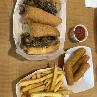 North philly and fried cheese sticks. Very good!