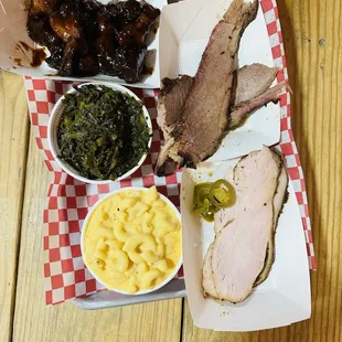 4 meats + 2 sides (double burnt ends)