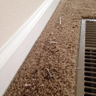 Left mess and screws all over carpet.