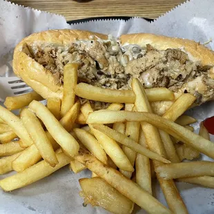 8&quot; chicken cheesesteak and fries
